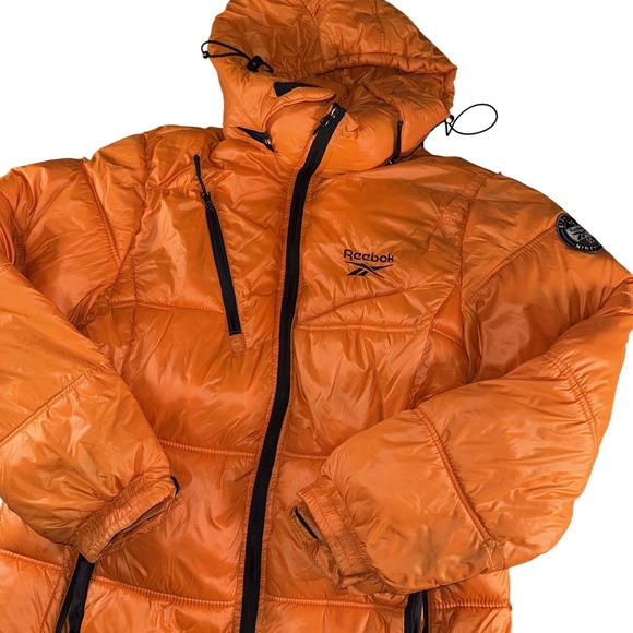 Reebok Other - Reebok Jacket Mens Large Orange Hooded Puffer Insulated Full Zip Logo Warm